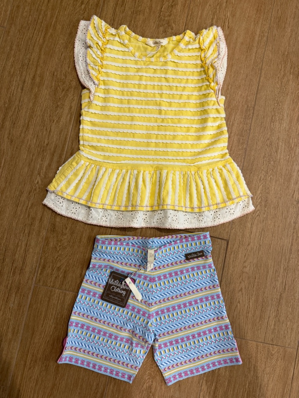 Matilda Jane Yellow & Blue Striped Top with Patterned Shorts